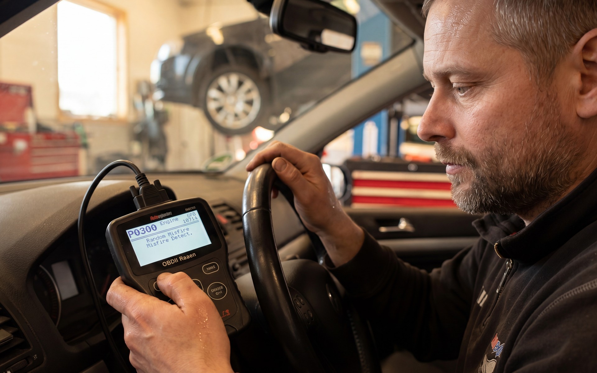 Nauris felsöker ett fordon med diagnosutrustning